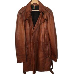 Vera Pell Double breasted with leather ties belt.  Mens 54 Rust   Leather